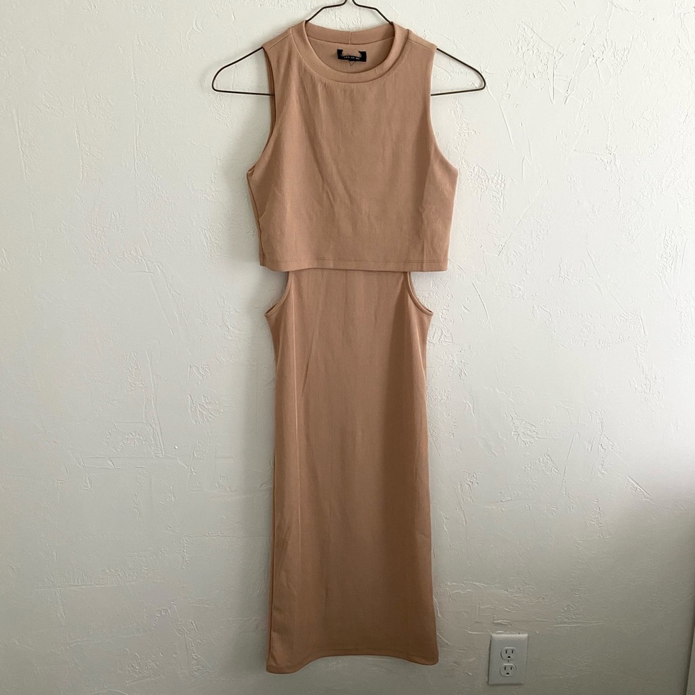 TOPSHOP tan cut out midi dress size 4